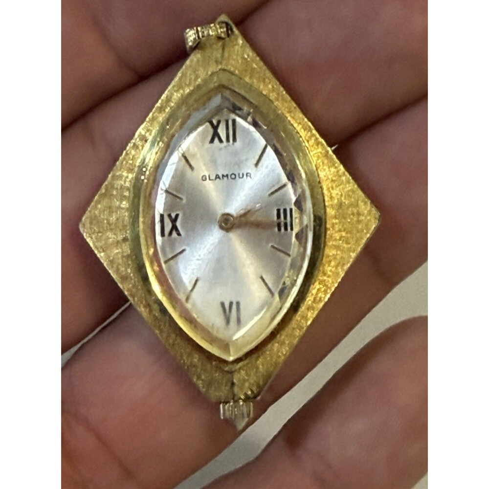 Glamour Mechanical Pendant Necklace Watch 35mm Gold Tone Parts Repair